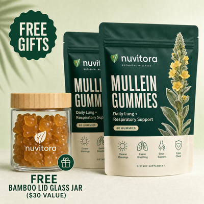 Buy 2 Nuvitora Mullein Gummies, get a free bamboo lid glass jar