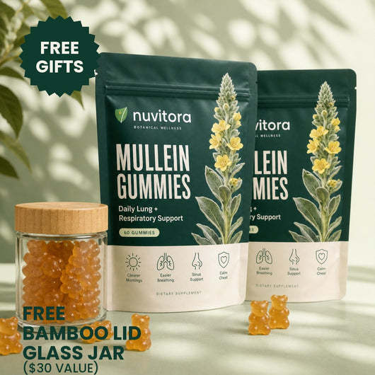 Nuvitora Mullein Gummies with free bamboo lid glass jar
