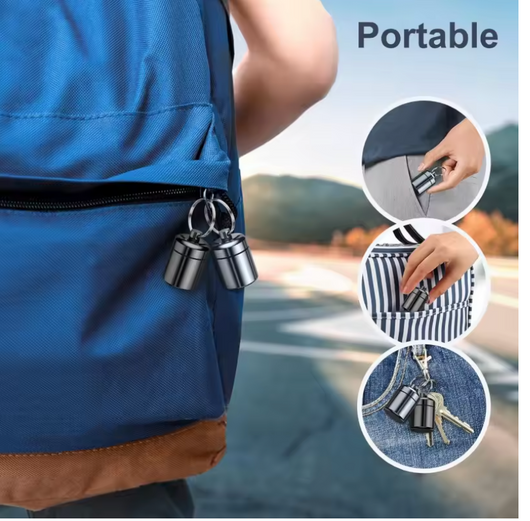 Travel case on keychain and bag
